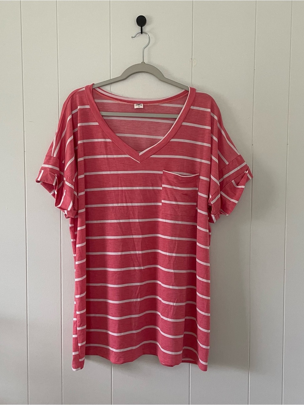 Sew In Love Pink and White Striped V-Neck Short Sleeve Tee